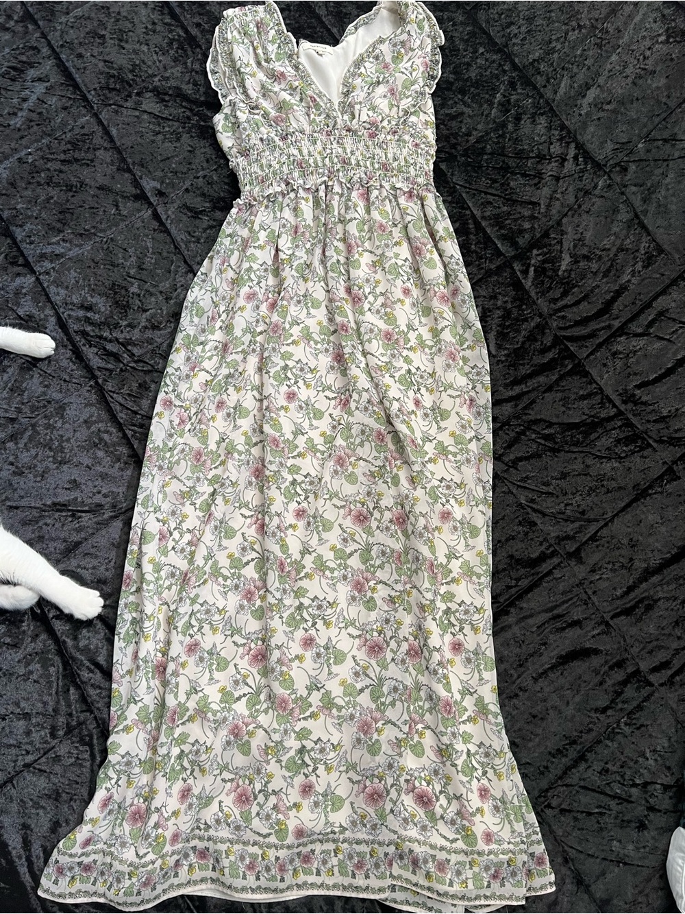 Max Studio White Maxi Dress with Pink & Green Floral Print